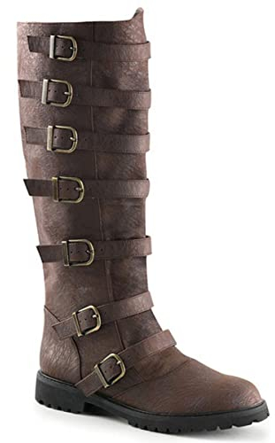 Mens Mid-Vitello Stivali con 7 Fibbia Ginocchio Lunghezza Lacci UP Scarpe Rinascimento Medievale Cosplay Stivali per Stage Performance Props,Marrone,48
