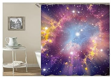 Lieson Badewannenvorhang 180x180CM Rosa Lila, Polyester Anti Schimmel Duschvorhang Wasserdicht mit ÖSEN Sternenklarer Himmel Badezimmer Duschvorhang mit Haken