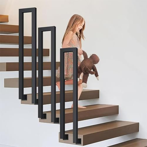 Ogimeka Barandilla en Forma de U para Escalera Interior y Exterior - Pasamanos para Villas, Balcones, Pasillos, Apartamentos (Negro - Montaje Lateral, 35x20cm)