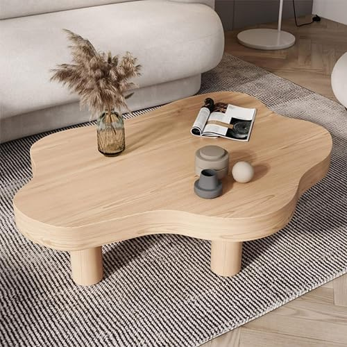 Table Basse en Forme de Nuage, en Bois Irrégulier, Épaisse à Coins Ronds, Moderne avec 3 Pieds, pour Meubles de Salon