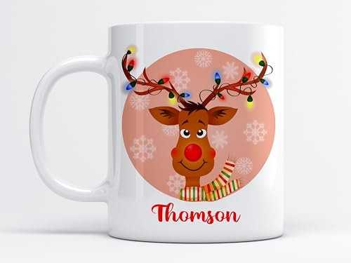 EKAM Personalised Christmas Tea Mug, Customised with Your Name, Different Design Reindeer Coffee Tea Mug, Gift for Christmas, for Family, Friends, Mum, Dad, Kids, Tea Coffee Mug (Design 8)