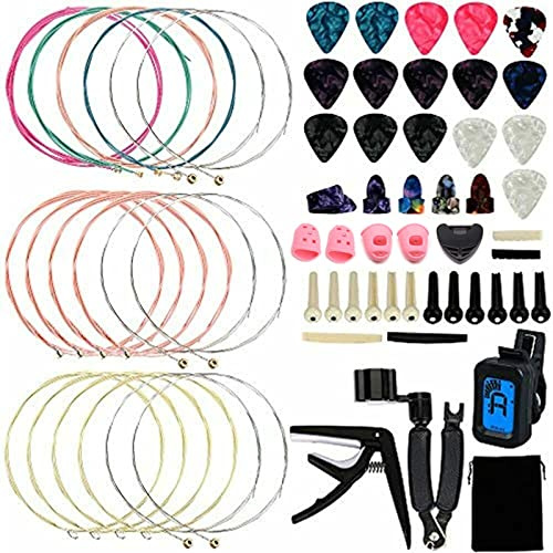 Gitarren Werkzeug and Zubehör 65-teiliges Tragbares Anfänger-Gitarren-Werkzeug-Set, Professioneller Saitenkurbel, Tuner, Bass-Pick-Halter Gitarren Werkzeug