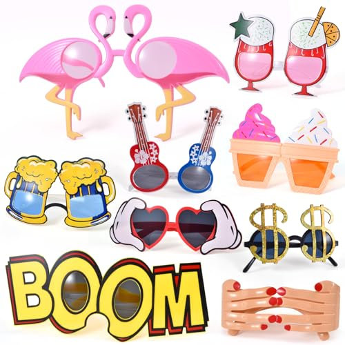 9 Occhiali Festa Hawaii Divertenti, Occhiali da Sole, Feste Estive in Piscina Spiaggia, Addio al Nubilato, Decorazioni per Feste in Costume per Bambini e Adulti, Oggetti di Scena per Fotografie