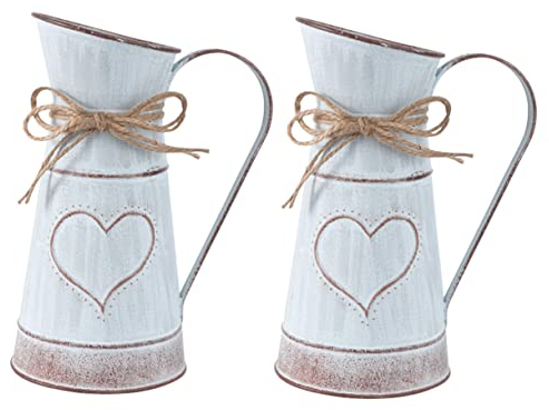 NOLITOY 2 Pièces Composition en Forme De Coeur Vase Français Décor De Cuisine De Ferme Arrosoir De Jardin Pot à Lait Ancien Pot à Lait Primitif Vase Shabby Chic Le Fer France Métal