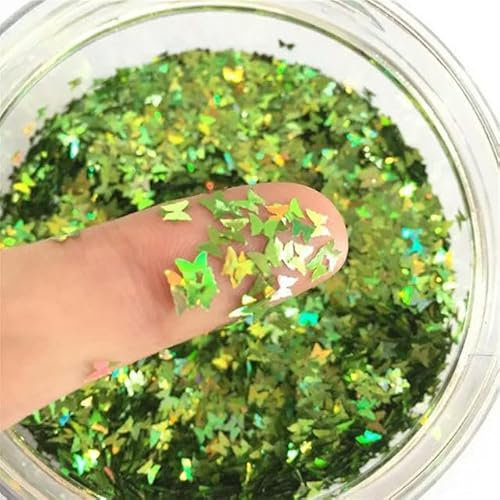 8g Pailletten PET Ultradünne Pailletten 3mm Schmetterling Laser Glitzer Pailletten für Nagelkunst Dekoration Körperkunst Malerei Nagel DIY Dekor-Laser LT grün-3mm 8g