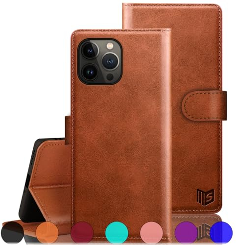 SUANPOT Design für iPhone 15 Pro 6.1 Hülle PU Leder [RFID Schutz] Handyhülle Lederhülle Klapphülle Kartenfach Phone Case für Apple 15 Pro Handy hülle Leather Wallet Flip Cover, Light Brown