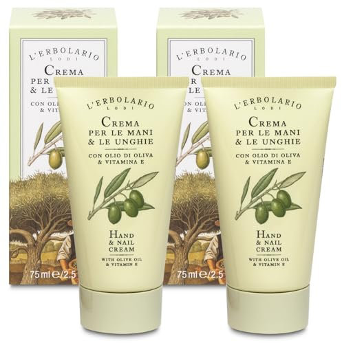2x Erbolario - CREMA per le MANI e UNGHIE 75 ml - Trattamento mani-unghie a tripla azione:idratante, emolliente, nutriente - Con Olio di Olivo e Vit. E + OMAGGIO 2 Tisane Funzionali Viropa