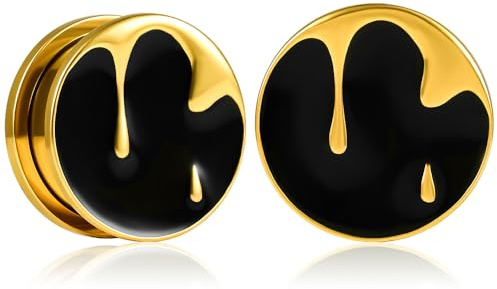 Vankula Ohr Tunnel 1 Paar Single Flared Flesh Plugs Vintage für männer damen Ohrpiercing Schmuck 16mm(5/8) gold