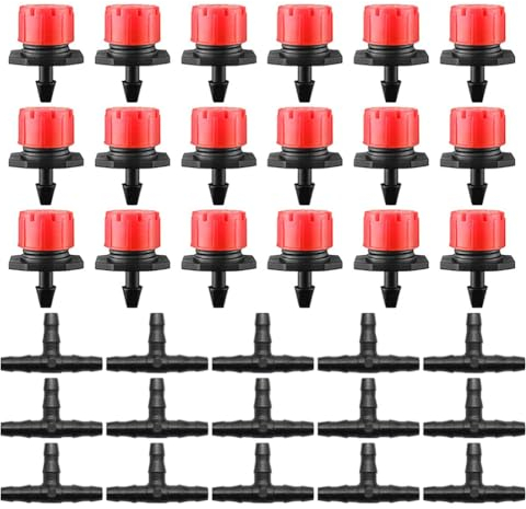 AstarFavor 100 Stück Garten Bewässerungsset, Bewässerung Tropfer & Sprinkler Einstellbar, Garten Bewässerung Micro Drip Bewässerungssystem, 4/7mm T-Schlauchverbinder (Rot)