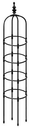 Pianta rampicante in metallo da giardino, obelisco, 180 cm, resistente alle intemperie, con traliccio rivestito in plastica, decorazione floreale, colore nero