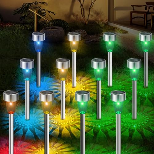 Qoosea Lampe Solaire Exterieure Jardin 12 Pièces, Lumière Solaire Extérieure LED Étanche, IP65 Imperméable Lumiere LED pour Chemins Lumière Décoration de Jardin Patio Mariage Noël Pelouse Terrasse