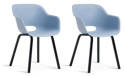 Keter Noa Gartenstühle – 2er-Set – mit Metallgestell, wetterfest, ergonomische Schalenform, Kunststoff (PP) & Metall, blau, für Innen & Außen