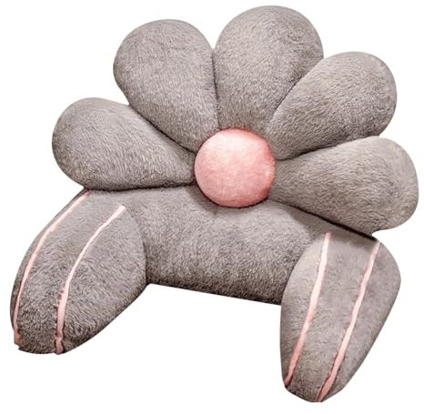 FZKun Reading Bed Rest Pillow with Arm Support - Cute Flower Shaped Faux Fur Backrest Support Reading Pillow for Sitting Up In Bed for Lounging Watching TV Gaming Washable Cover (65 * 45cm,Grey)