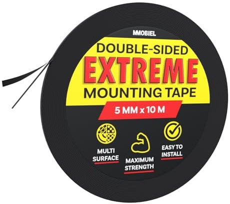 MMOBIEL 5mm Double Sided Strong Adhesive Mounting Tape for Heavy Duty Indoor Mounting, Decor, DIY Crafts, Home, Office, Carpet Fixing, LED Strip Lights etc. - 10m Long Roll