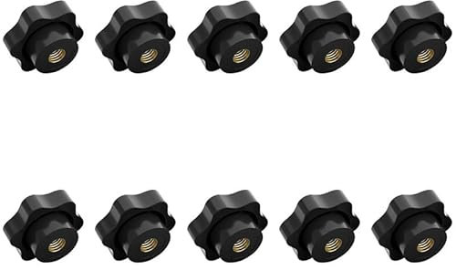 Aoktorkit 10Pcs Star Knobs M6 Clamping Screw Knob Female Threaded Knob Black Plastic Clamp Nut for Machinery Equipment