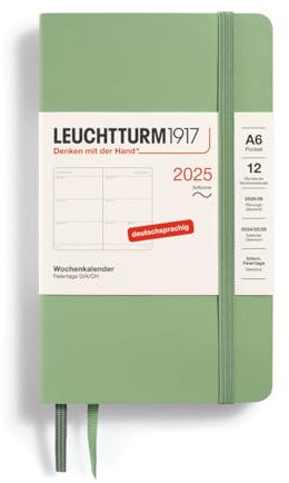 LEUCHTTURM1917 370575 Wochenkalender Pocket (A6) 2025, Softcover, Salbei, Deutsch