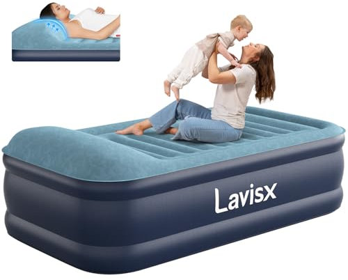 Lavisx - Materasso ad aria singola da 20 pollici di lusso con cuscino cuscino cuscino ad aria di nuova generazione, pompa gonfiabile intelligente di 3 minuti, gonfiaggio/sgonfiaggio rapido, adatto per