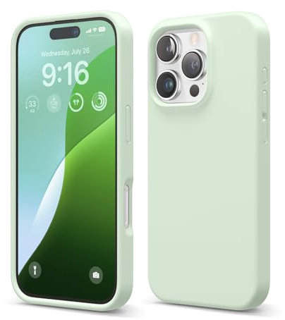 elago Compatible with iPhone 16 Pro Case, Premium Liquid Silicone Case, Full Body Protective Cover, Shockproof, Slim Phone Case, Anti-Scratch Soft Microfiber Lining, 6.3 inch (Soft Mint)