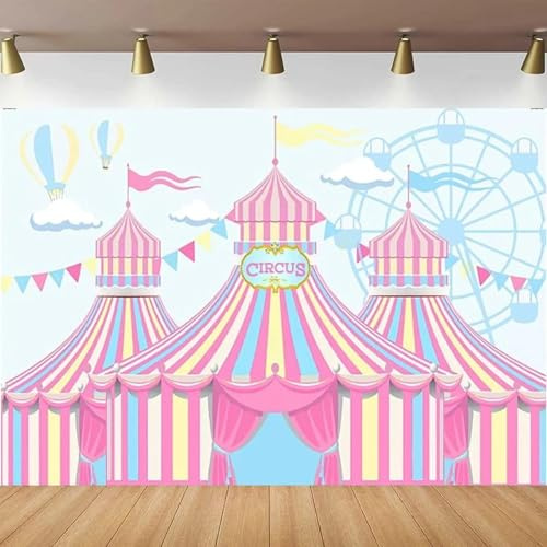 Photographie de Cirque Toile de Fond Carrousel Chapiteaux de Cirque Fond pour Joyeux Anniversaire Air Ballon Décor de fête Affiche