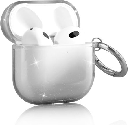 Haofun Hülle für AirPods 4, mit Schlüsselanhänger und Umhängeband, Weich, Transparent, Glatt, TPU, Stoßfest, Kabelloses Laden [Antioxidans, Nicht leicht gelb Zu Werden] - Glitzer Rosa Transparent