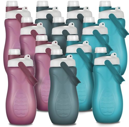 Kaxtde 12 Pack Kids Water Bottles Bulk, 1L Leakproof Sports Water Bottle, BPA-Free Plastic Bottles for Running, Gym, Yoga, Travel, Outdoors and Camping