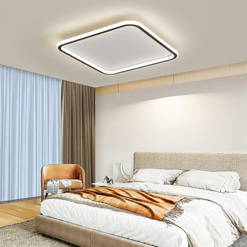 Mikeru LED Deckenleuchte ⌀60cm Quadrat - Moderne 3000K Warmweißes Licht Deckenlampe - Schwarz Acryl Wohnzimmer Deckenlampe für Schlafzimmer, Küche, Esszimmer - Energieeffiziente LED Beleuchtung