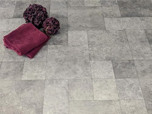 PVC Bodenbelag Vinylboden in Beton Fliesen Mix, Zuschnitt (4m breit, 1m lang)