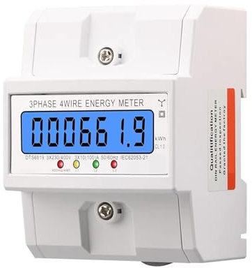 MZZYG Smart Meter Energy Monitor DTS6619 Three Phase Kwh Meter 100A LCD Digital Display With Backlight Power Energy Meters Smart Rail Electric Meter Monitor(White)