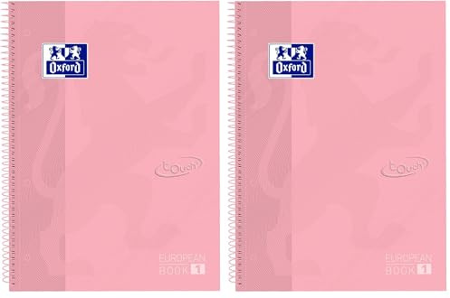 Oxford A4 European Book 1, kariert, 160 Seiten mit farbigen Rändern, Touch Hardcover, mit Whiteboard, pastell rosa (Packung mit 2)