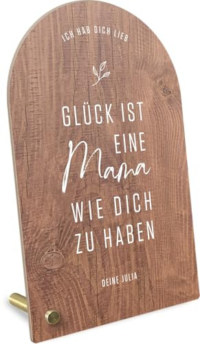 Elbeffekt Personalisiertes Mama Geschenk - Holzbild Zeichnung 'Glück Ist' - Geburtstagsgeschenk für Die Beste Mama der Welt