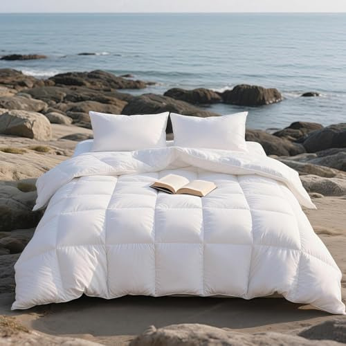 APSMILE Daunendecke 155x220 Sommer 100% Flauschige Federn & Daunen, Bettdecke 155x220 Dünn Bio-Baumwolle, Allergiker with Ökotex, RDS für Tierwohl, Extra Leichte Sommerdecke Federbett, Weiß