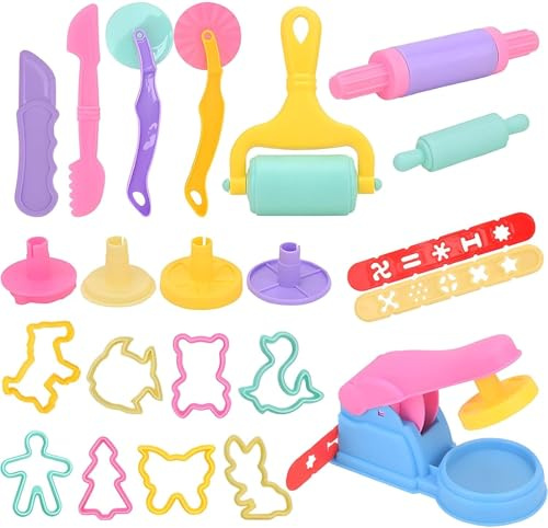 Outil en argile, 22 outils en pâte à modeler pour enfants, emporte-pièces en argile, outil de modelage d'extrudeuse, jouet de cuisine jouet éducatif, pour garçons et filles, multicolore