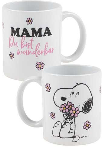 The Peanuts Snoopy Tasse - Mama Du bist wunderbar Kaffeetasse Becher Kaffeebecher aus Keramik Muttertag Weiß 320 ml