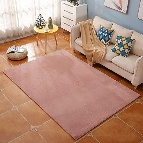 SAOGERUL Hochflor Teppich Wohnzimmer Kunstfell Super Softes Kaninchenfell Imitat, Luxus Super Soft Fellteppich Plush,Rosa,80 x 200 cm