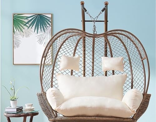Thicken Double Hanging Chair Cushion with Removable Egg Nest Shaped Pads Waterproof Patio Garden Seat Cushion for 2 Persons Wicker Rattan Hanging Hammock Seat Cushion in Grey