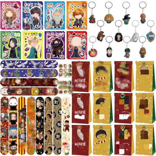 Mitgebsel Kindergeburtstag Gastgeschenke, 54PCS Geschenktüten Kindergeburtstag Kleine Geschenke für Kinder Schnapparmband Schlüsselanhänger Geschenktüten Aufkleber Geburtstag für Junge Mädchen