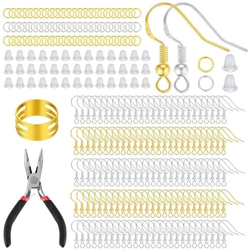 602pcs Earring Making Supplies, Hypoallergenic 925 Silver and Gold Plated Earring Hooks, with Fish Hooks, Metal Jump Rings, Clear Silicone Backs Stoppers for DIY (Gold and Silver)