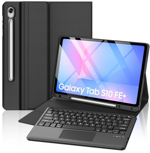 FOGARI Trackpad Keyboard for Samsung Galaxy Tab S10 FE Plus 2025 13.1 inch, Case for Samsung Galaxy Tab S10 FE Plus/S10 FE+, Magnetic Detachable Bluetooth UK Layout Touchpad Keyboard Cover, Black