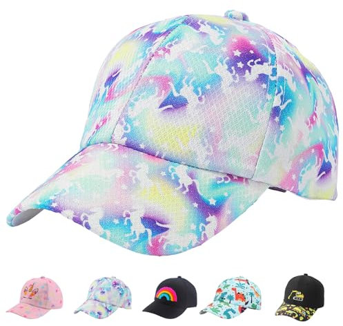 AUNGCSHE Baseballkappe Cartoon Design Cap, Verstellbare Snapback Kinder, Sommerhut Kinder Cap, Geeignet für Schule, Reisen, Camping, Strand (DE/NL/SE/PL, Numerisch, 54, Blaugrünes Einhorn)