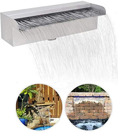 HUIBBGO Fontana per Piscina, 11,8 X6,2 X5,5 Fontana per Piscina a Cascata in Acciaio Inossidabile Fontana Rettangolare per Piscina da Giardino Argento per Piscine interrate Cascate per Esterni