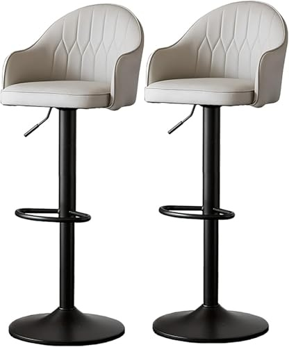 DZYHFCO Barhocker mit Drehgelenk, höhenverstellbar, für Küche, Frühstück, PU, Hellgrau, schwarze Beine, 2 Stück