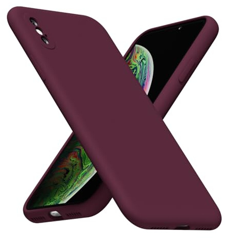 LoeoeL for iPhone X/Xs Phone Case Silicone, Minimalist Ultra Thin Slim Soft Rubber Gel Solid Color Matte TPU Cute Case for Women Men, Girly Plain Aesthetic Design & Camera Cover, Burgundy Maroon
