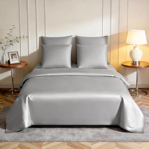 ComfortAce 100% Tencel™ Lyocell Bettwäsche-Set, (1x) 240X220 cm + (2X) 80x80 cm, Weich, Hypoallergen & Milbenfrei, Geeignet für Alle Jahreszeiten, Mit Reißverschluss, Nachhaltig,Wolkenrauchgrau