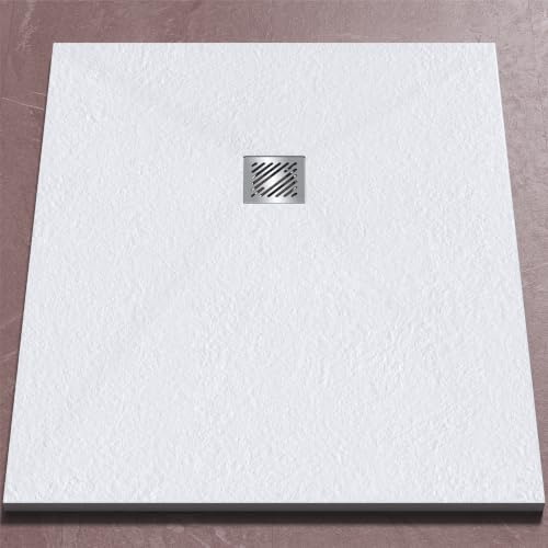 doporro Duschwanne Duschtasse 100x120x3cm aus Mineralguss in Weiß | Rechteckig Duschwanne für bodenebene Montage mit DIN-Anschlüssen – stabil & pflegeleicht für moderne Duschen Geoma09