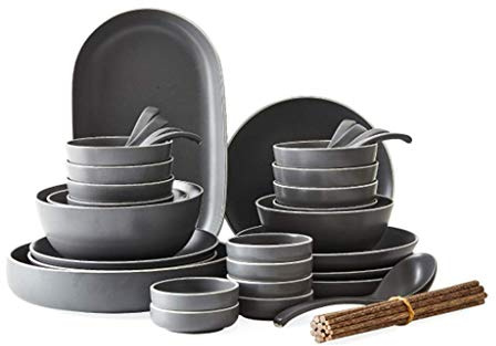 GIQKDZNUO Vajilla de Porcelana para 10 Personas, Platos Redondos Grises