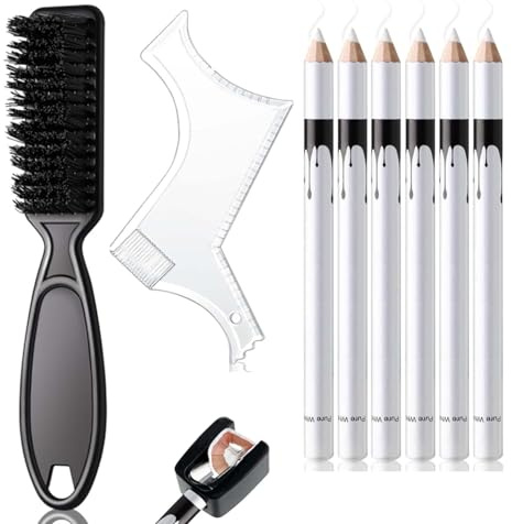 RAYAKT Friseurstift, Bartschablone Herren zum Linieren der Haarlinie& Formen des Bartes, Set mit Anspitzer, Lineal & Pinsel, Bart Schablone für Männer zur Friseurzeichnung und Konturen