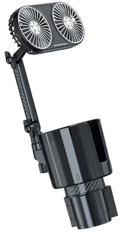 Segrehy Car Cup Holder Fan with 3 Speeds Colorful Lights 360 Degree Rotatable USB Powered Vehicle Cooling Fan for SUV RV Truck Dual Head Black ABS Scalable Base 6 10cm