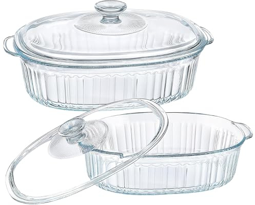 2 Pack Glass Casserole Dish with Lid, Deep Casserole Dish for Oven, Clear Serving Dishes with Lids for Cooking, Microwave Safe (Set of 2: 1.5L + 2.8L)