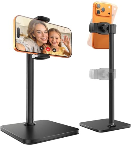 tounee Phone Stand for Desk, 8-11 Height Adjustable Cell Phone Holder for Live Streaming, Video Recording, TikTok – Compatible with iPhone 17/16/15, Samsung, All 4-7 Smartphones (Black)