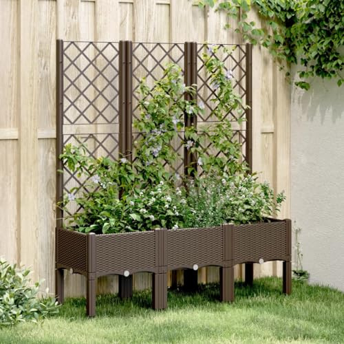 Mokuyary Pflanzkübel mit Rankgitter Braun 120x40x142 cm PP Hochbeet Kunststoff, für Garten, Balkon und Terrasse